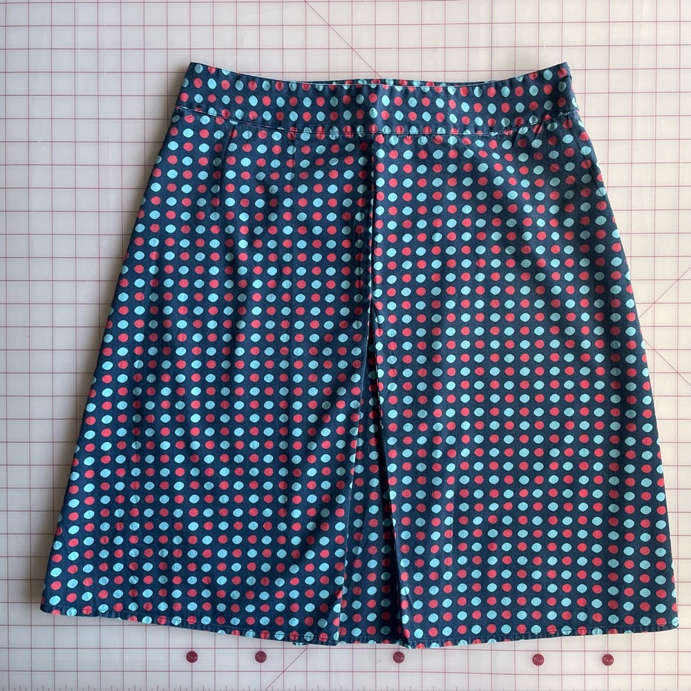 Merona A-Line Polka Dot Skirt Navy Blue Teal Red Dotted sz 12 bright cute cotton